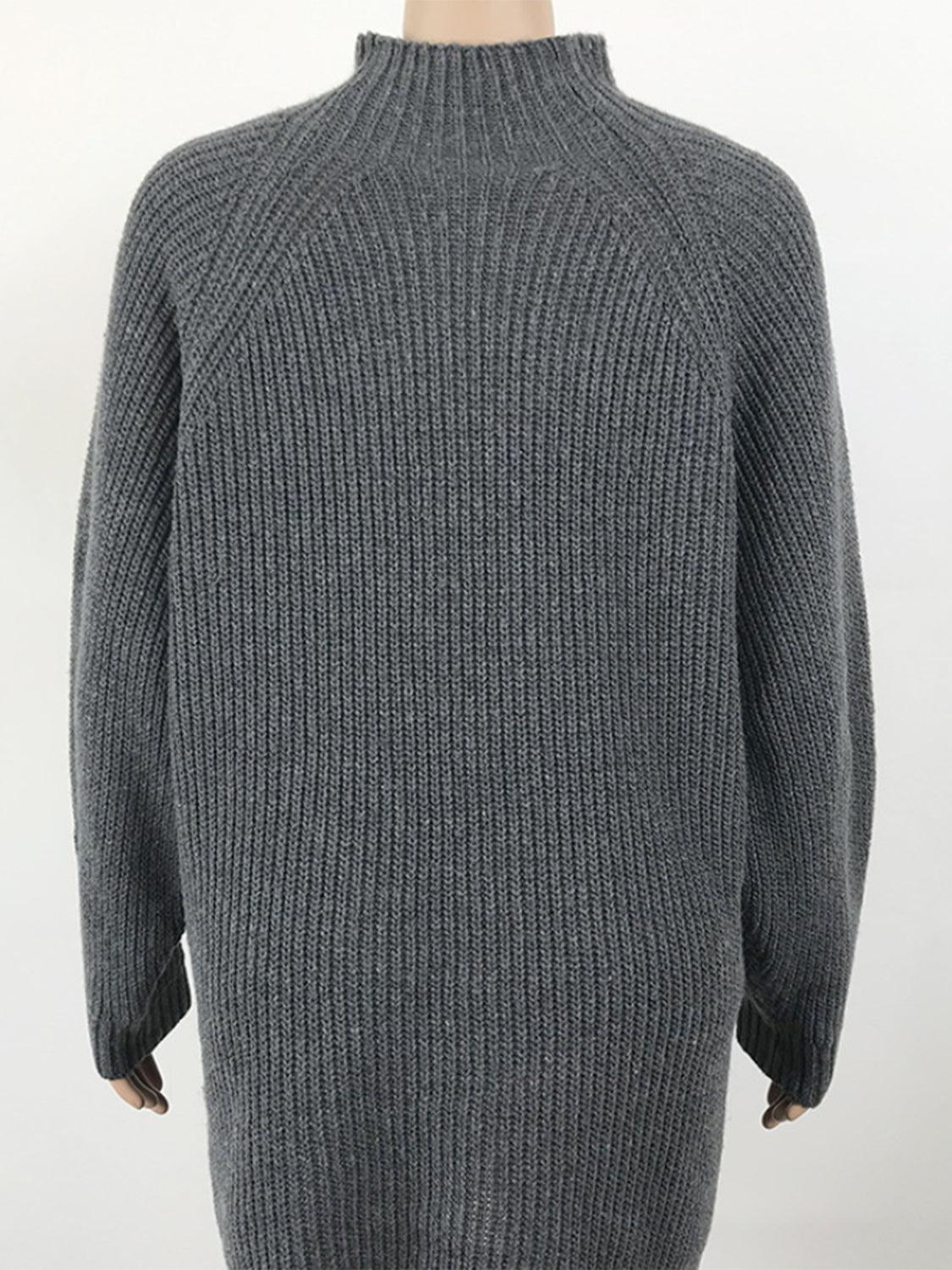 Mock Neck Dropped Shoulder Sweater Dress Carauana Store