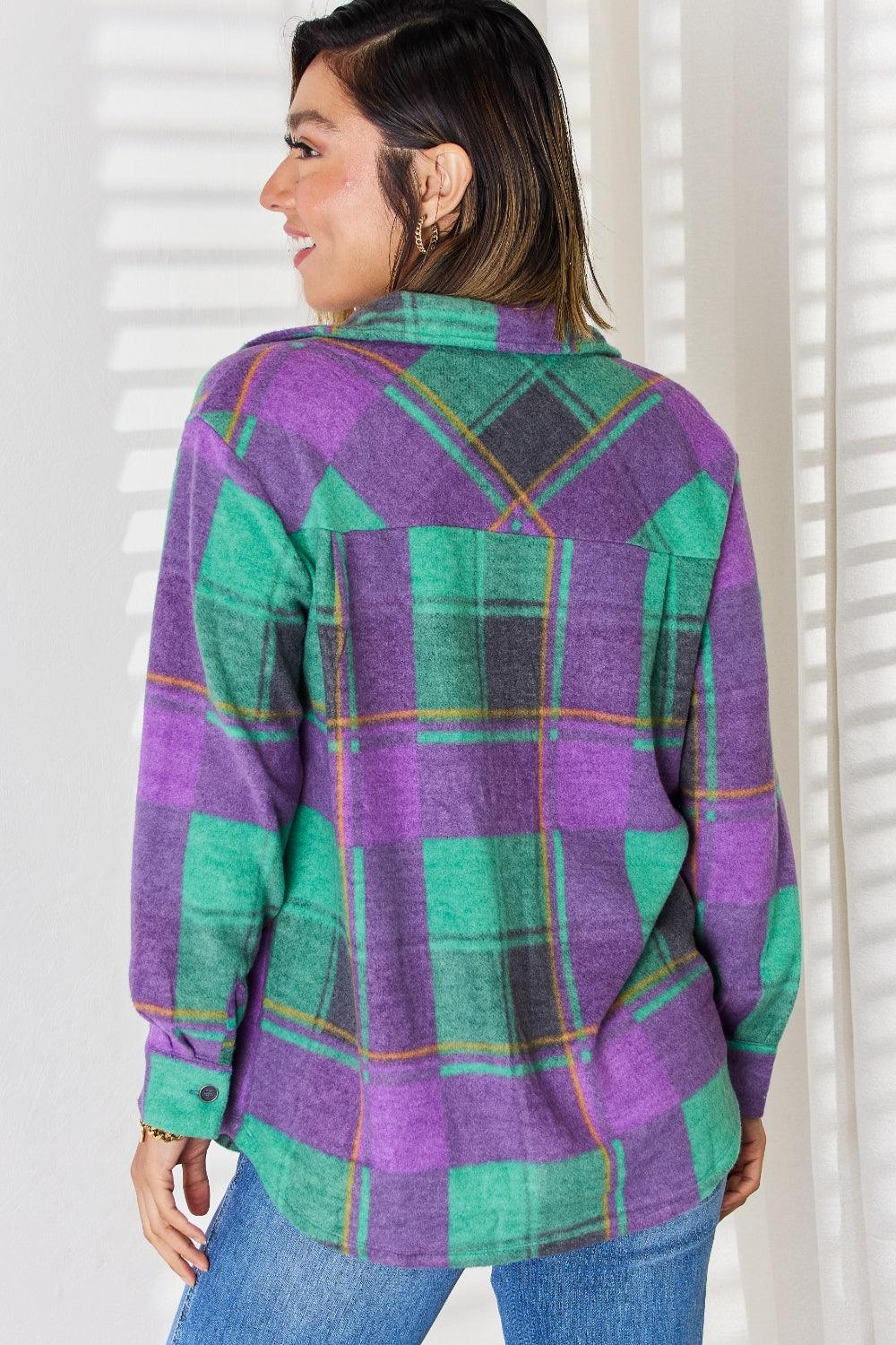 Zenana Plaid Button Up Long Sleeve Shacket Carauana Store