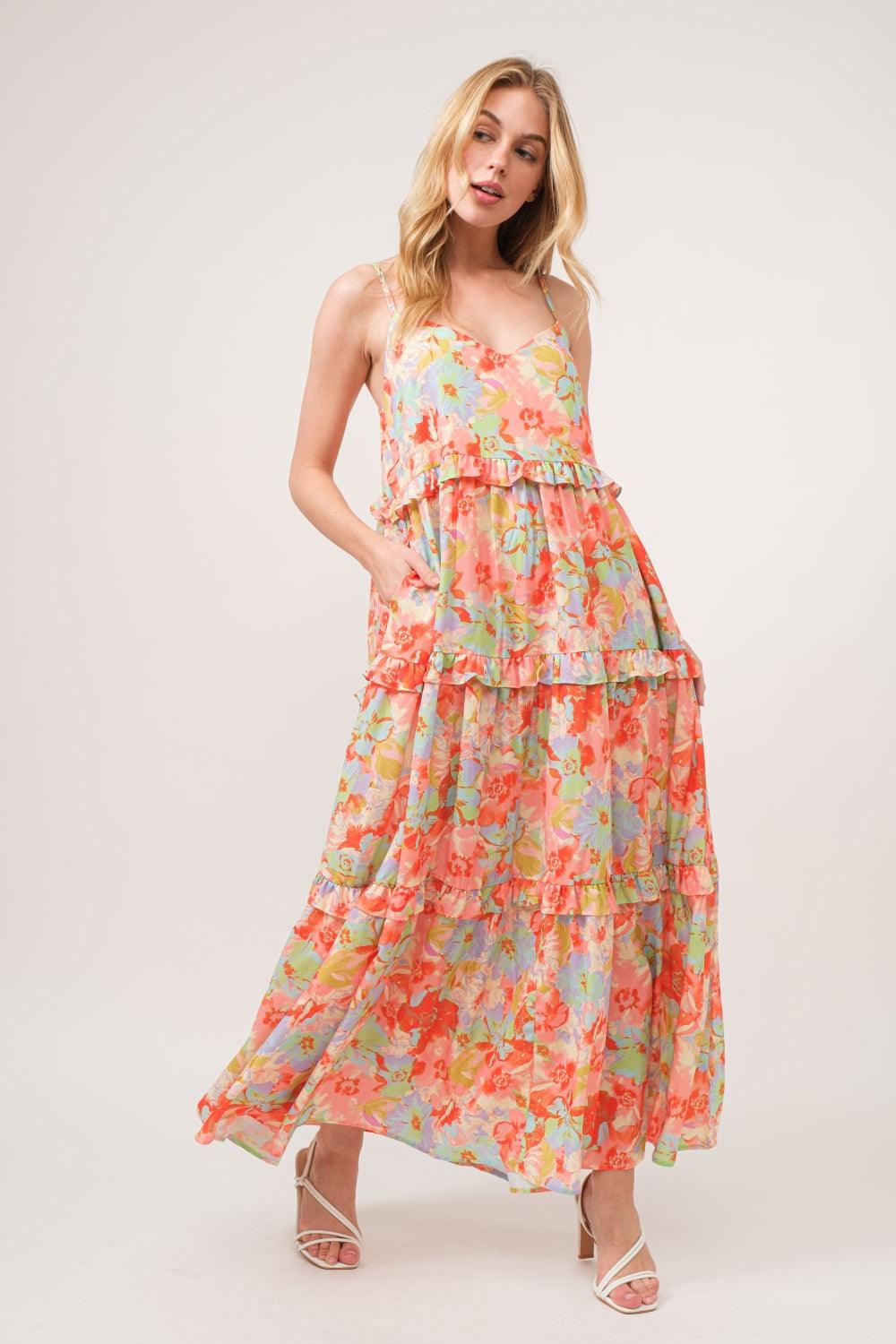And The Why Floral Ruffled Tiered Maxi Cami Dress Carauana Store