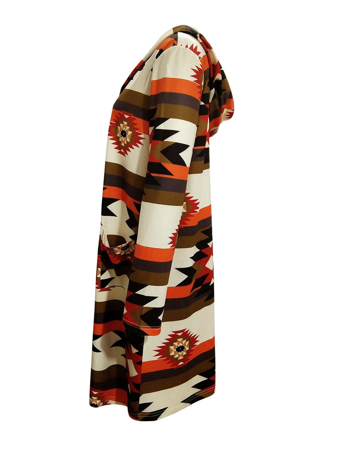 Geometric Hooded Cardigan with Pockets Carauana Store