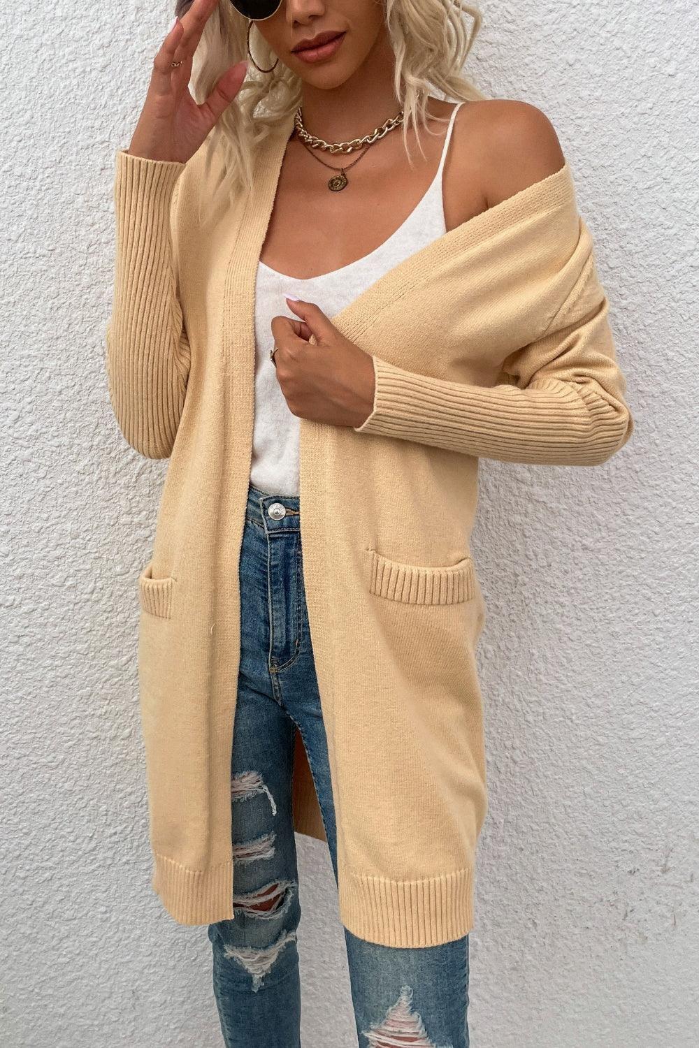 Open Front Long Sleeve Cardigan with Pockets Carauana Store