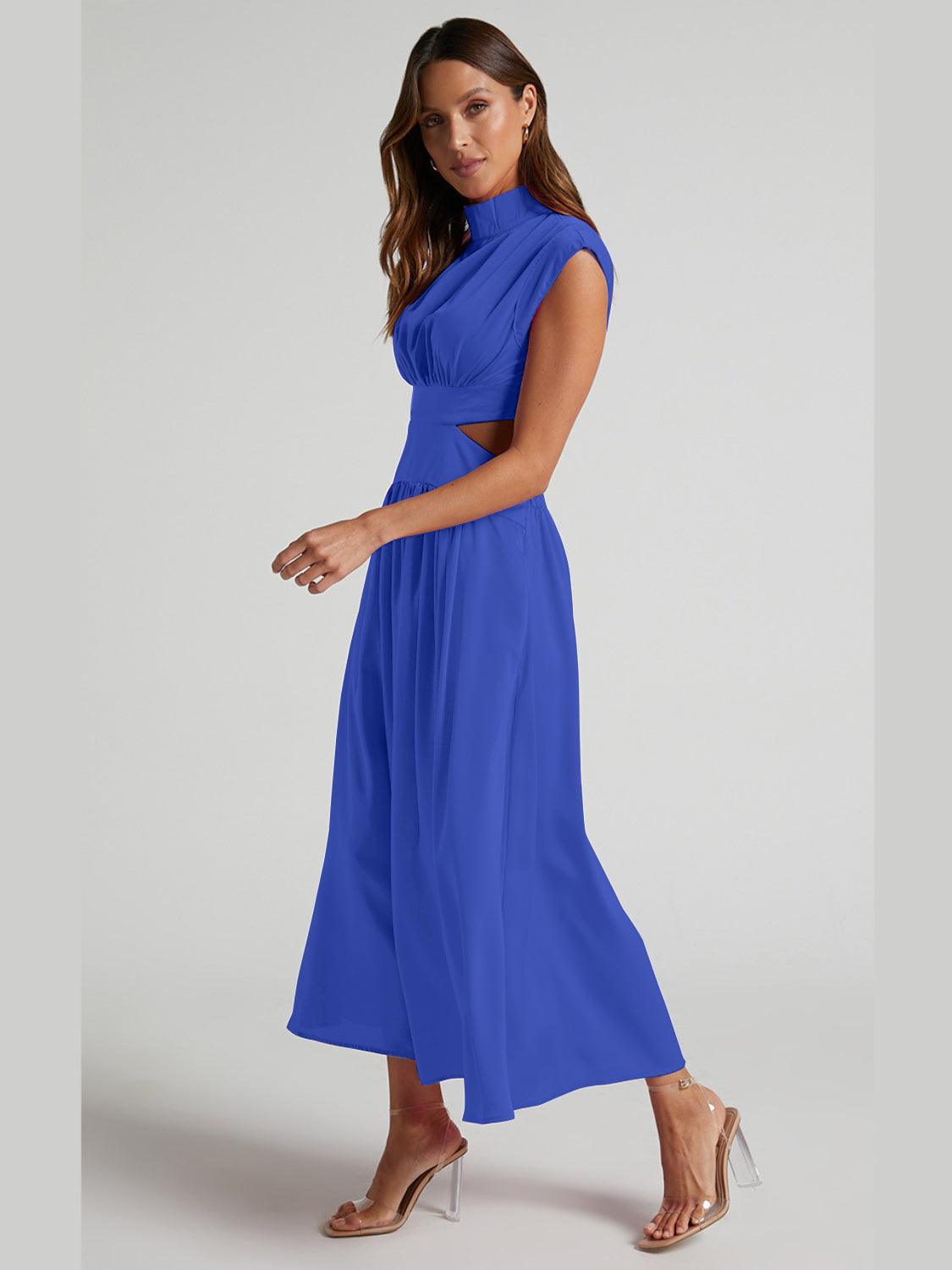 Cutout Mock Neck Sleeveless Ruched Dress Carauana Store