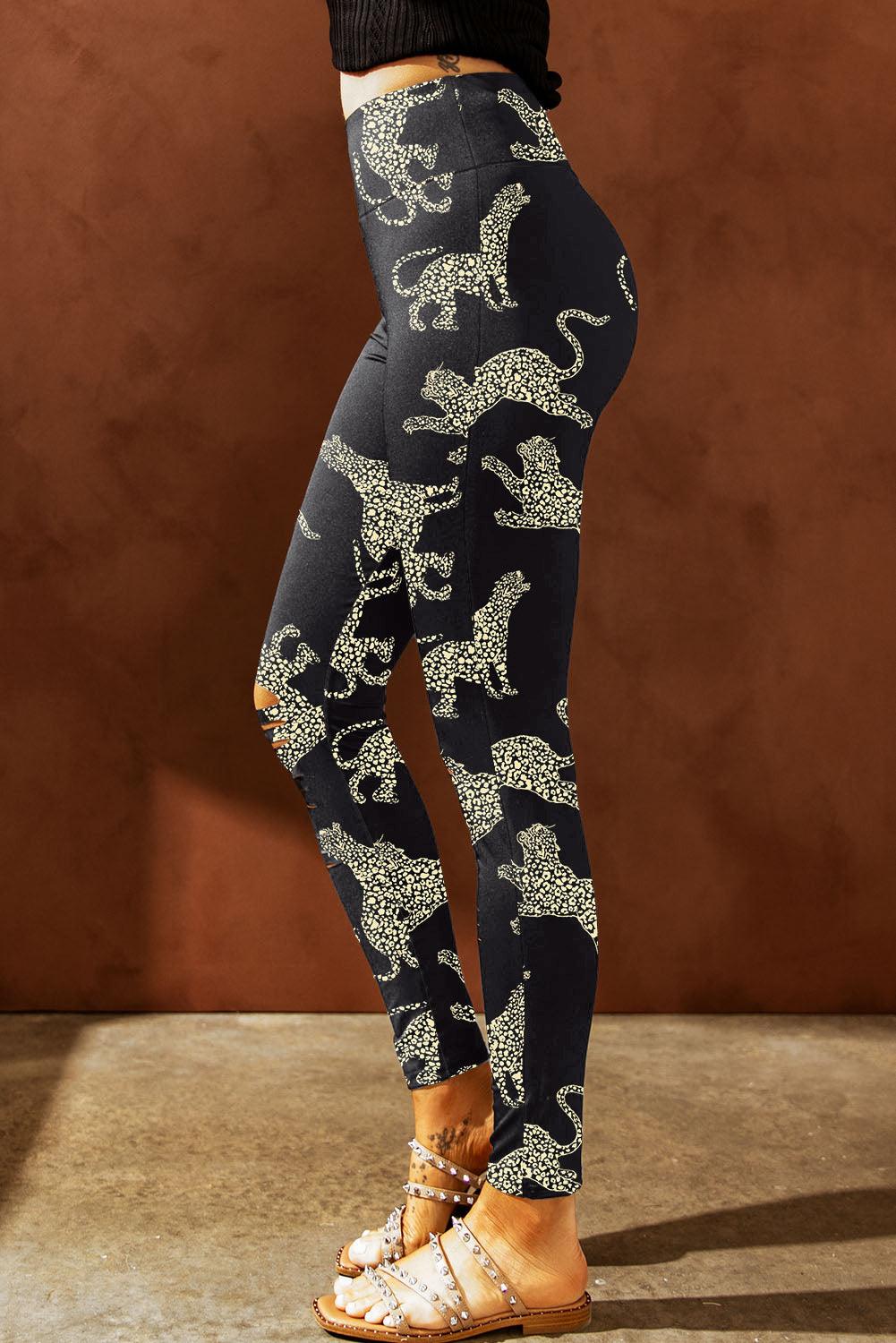 Animal Printed Distressed High Waist Leggings Carauana Store