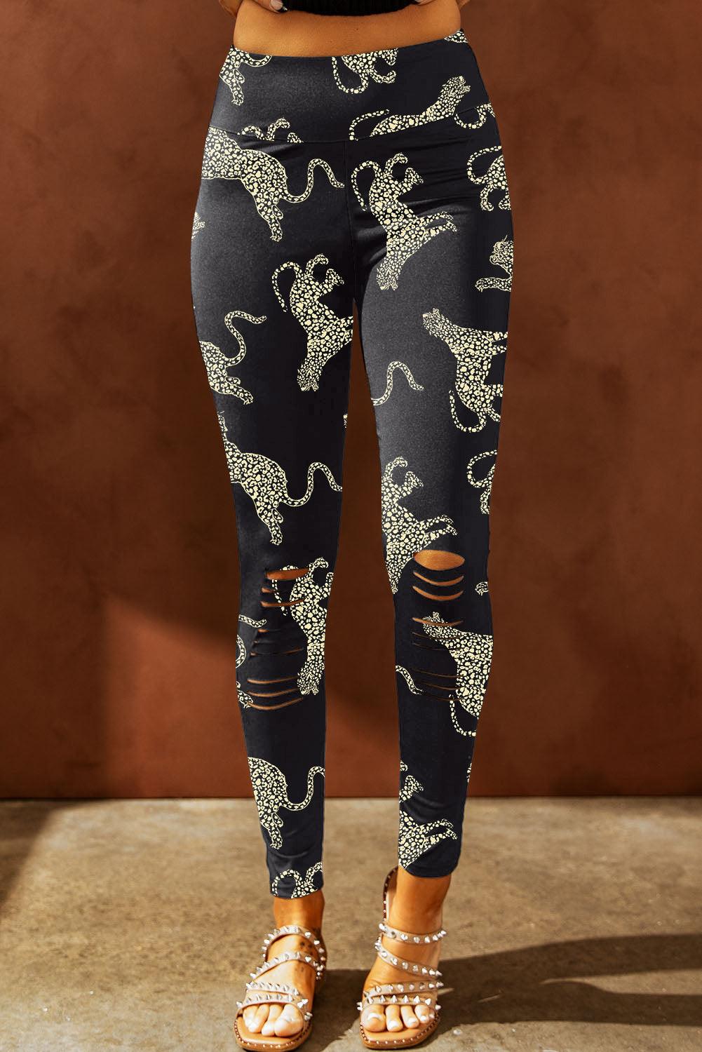 Animal Printed Distressed High Waist Leggings Carauana Store