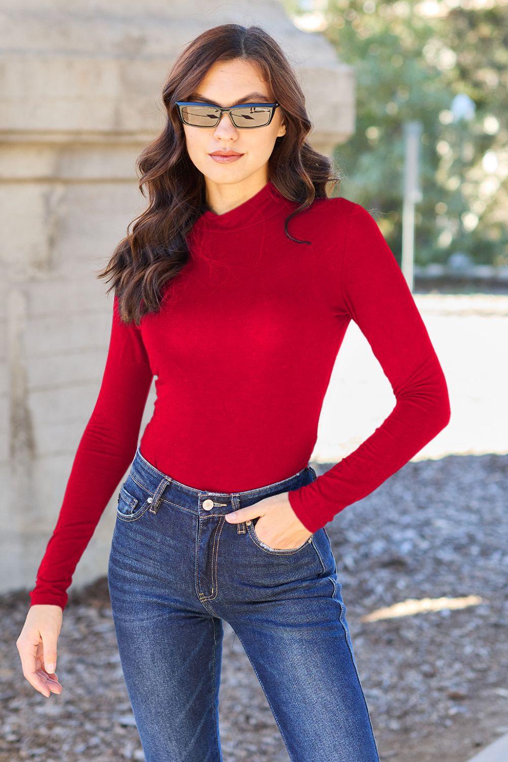 Basic Bae Full Size Mock Neck Long Sleeve Bodysuit Carauana Store