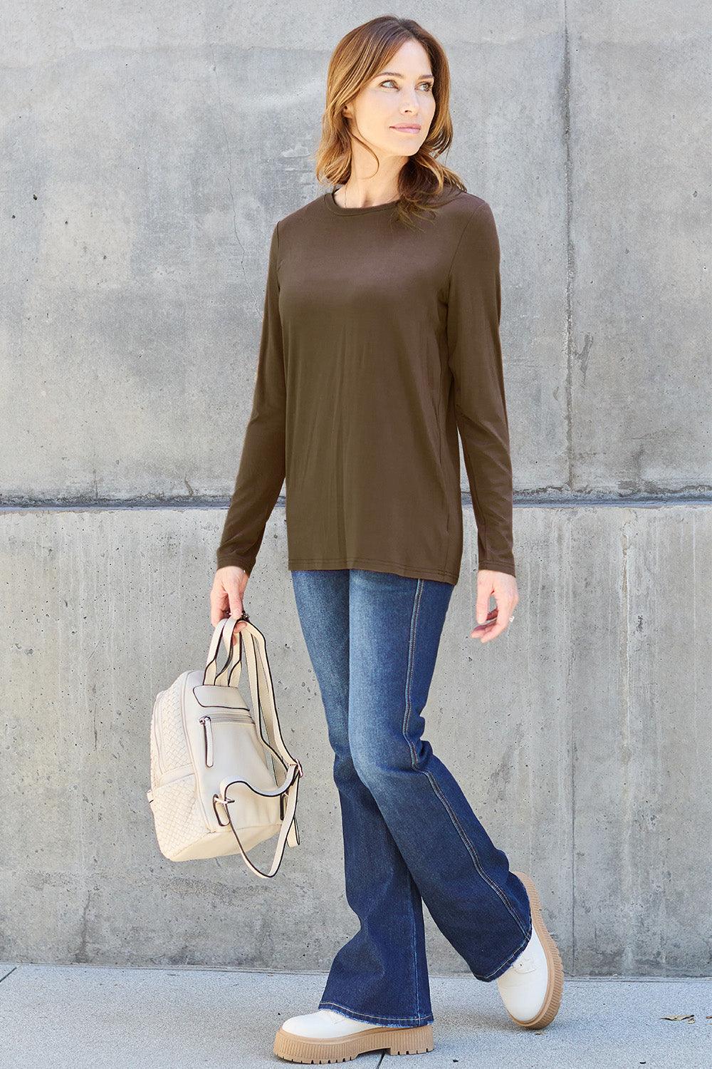 Basic Bae Full Size Round Neck Long Sleeve Top Carauana Store