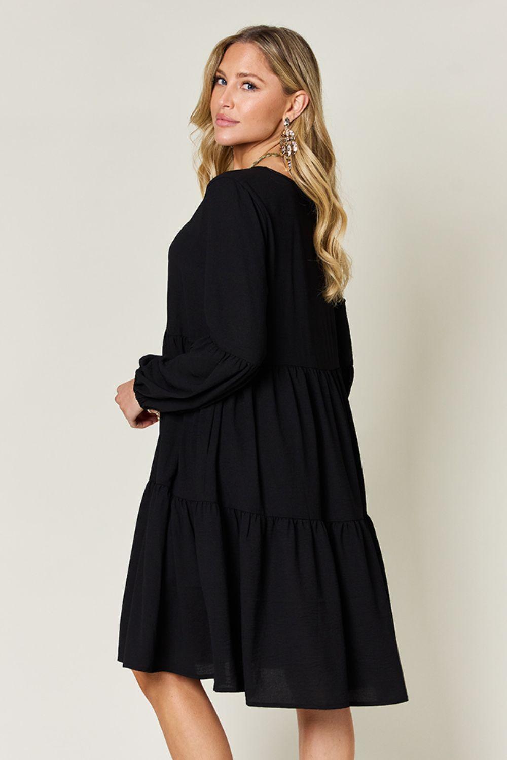 Double Take Full Size V-Neck Balloon Sleeve Tiered Dress Carauana Store