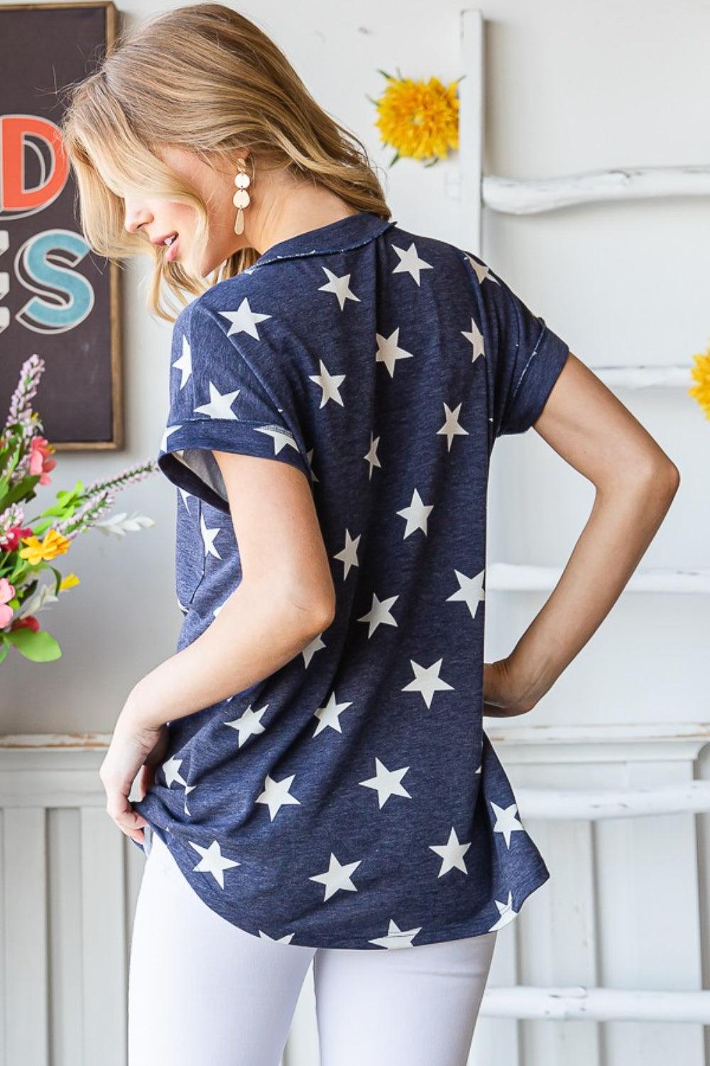 Heimish Full Size Star Print V-Neck Short Sleeve T-Shirt Carauana Store