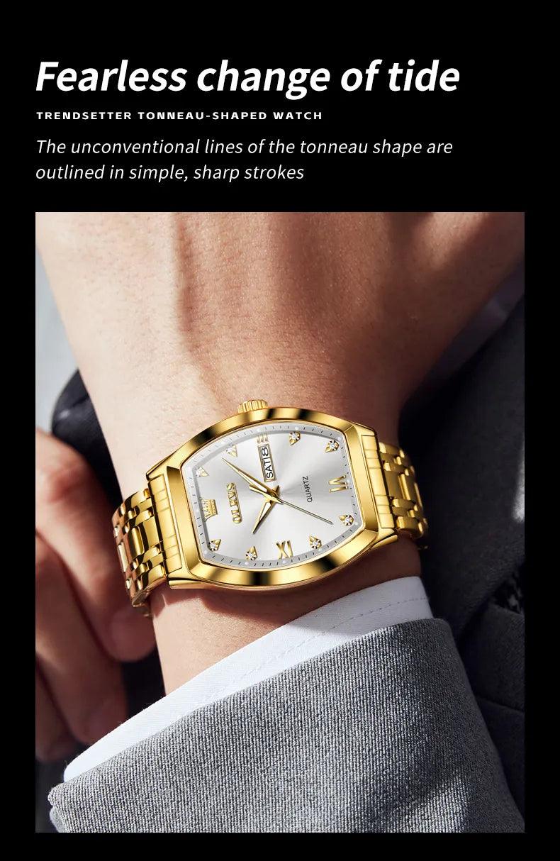 OLEVS/5528 Stainless Steel Luxury Quartz Watch | Elegant Tonneau Case with Shock Resistance and Week Display Carauana Store