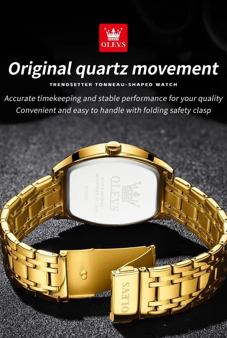 OLEVS/5528 Stainless Steel Luxury Quartz Watch | Elegant Tonneau Case with Shock Resistance and Week Display Carauana Store