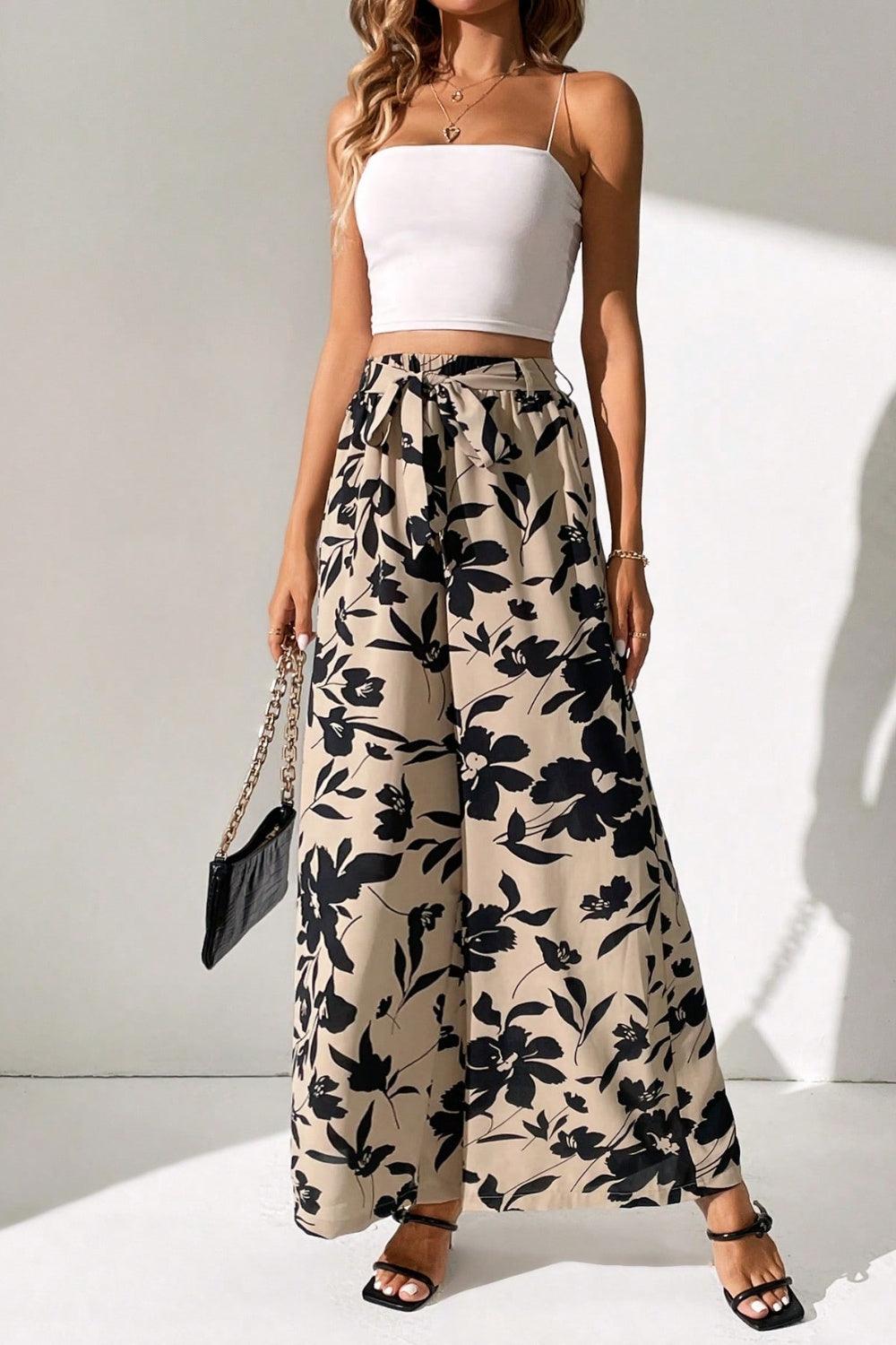 Printed Tied Wide Leg Pants Carauana Store