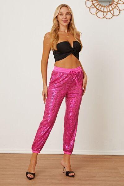 Sequin Drawstring Pants with Pockets Carauana Store