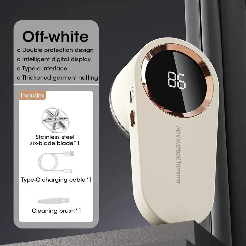 Hairball trimmer with digital display and packaging details