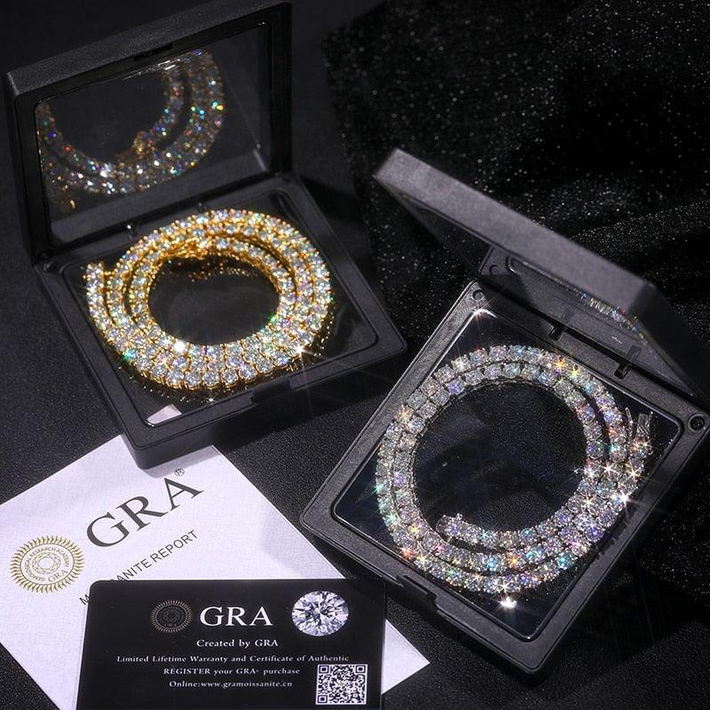 Sparkling Moissanite Tennis Chain Necklace 100% 925 Sterling Pass Diamond Test with Certificate GDTC Carauana Store