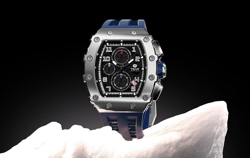 TSAR BOMBA Luxury Tonneau Clock 50M Waterproof Stainless Steel Carauana Store