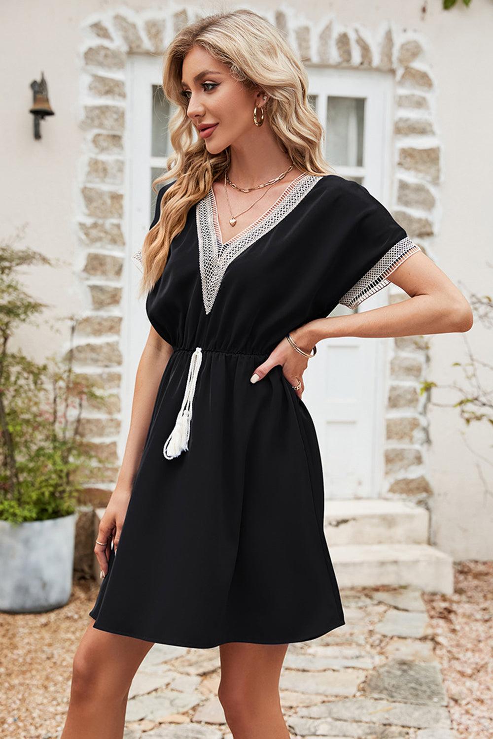 Tassel V-Neck Short Sleeve Dress Carauana Store