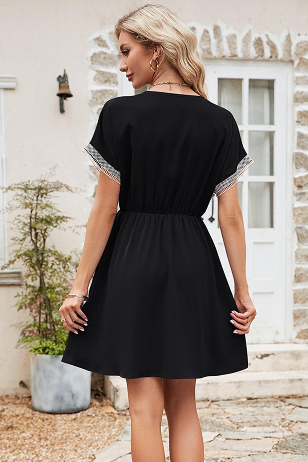 Tassel V-Neck Short Sleeve Dress Carauana Store