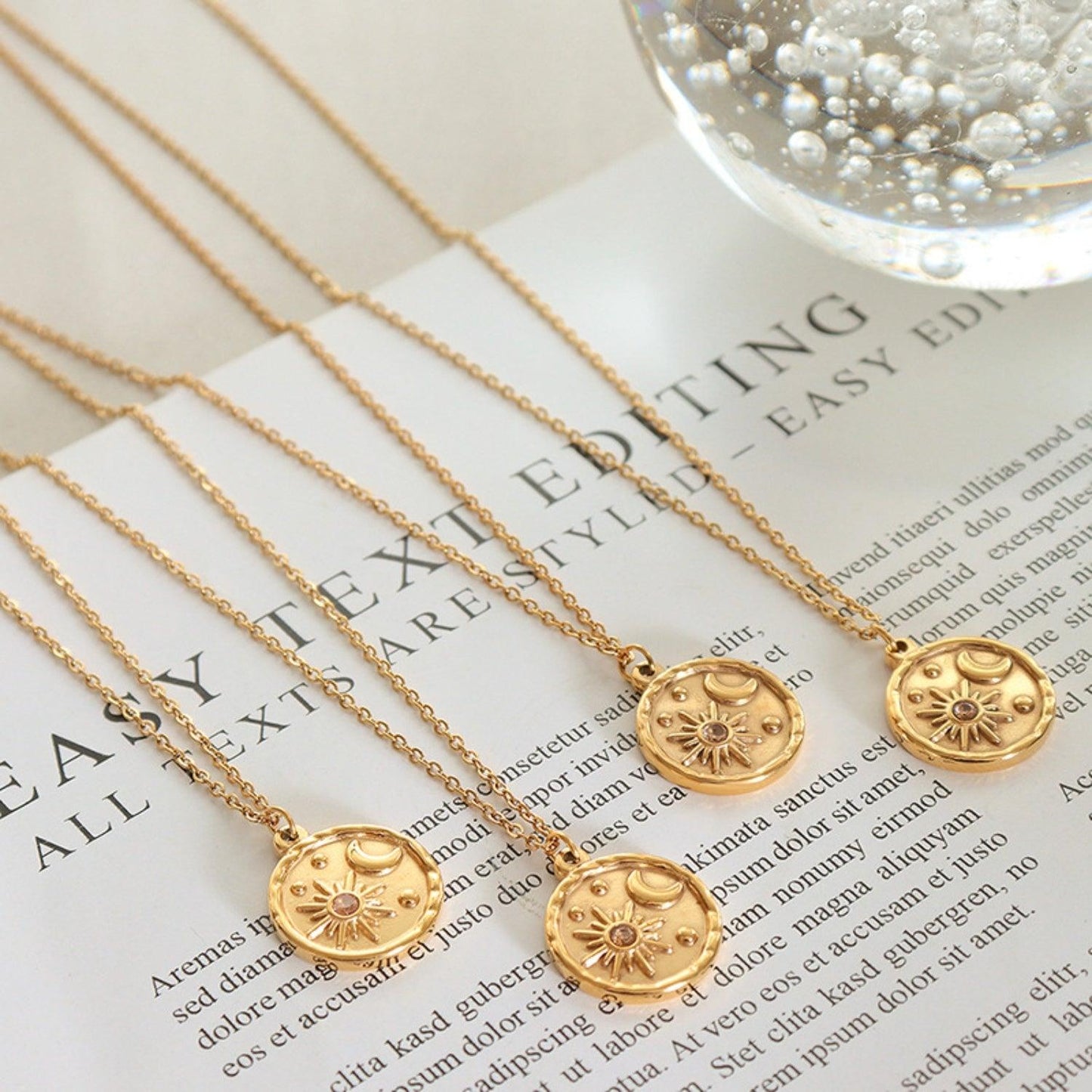 Zircon Titanium Steel Coin Shape Necklace Carauana Store