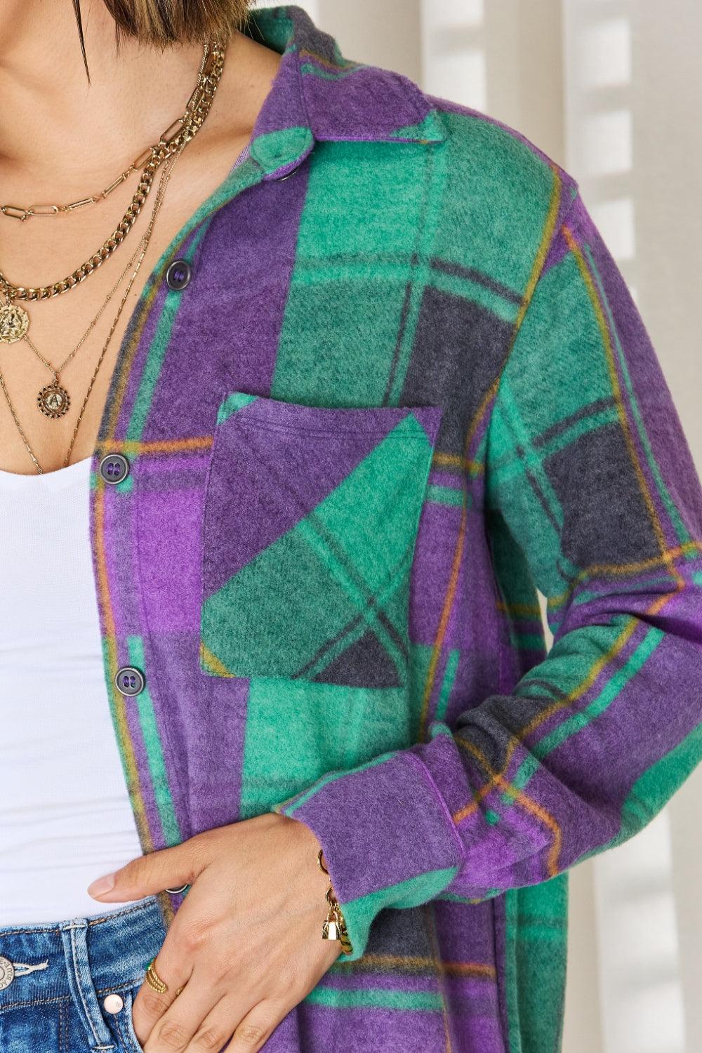 Zenana Plaid Button Up Long Sleeve Shacket Carauana Store