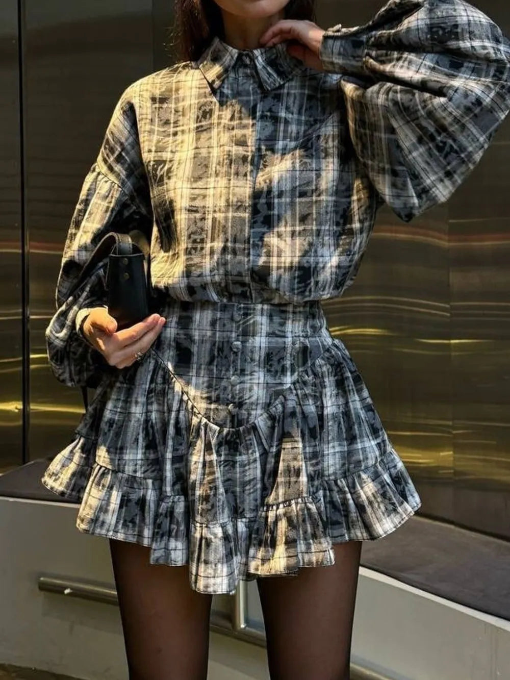 Lantern Sleeve Shirt and Ruffled Skirt Set Carauana Store