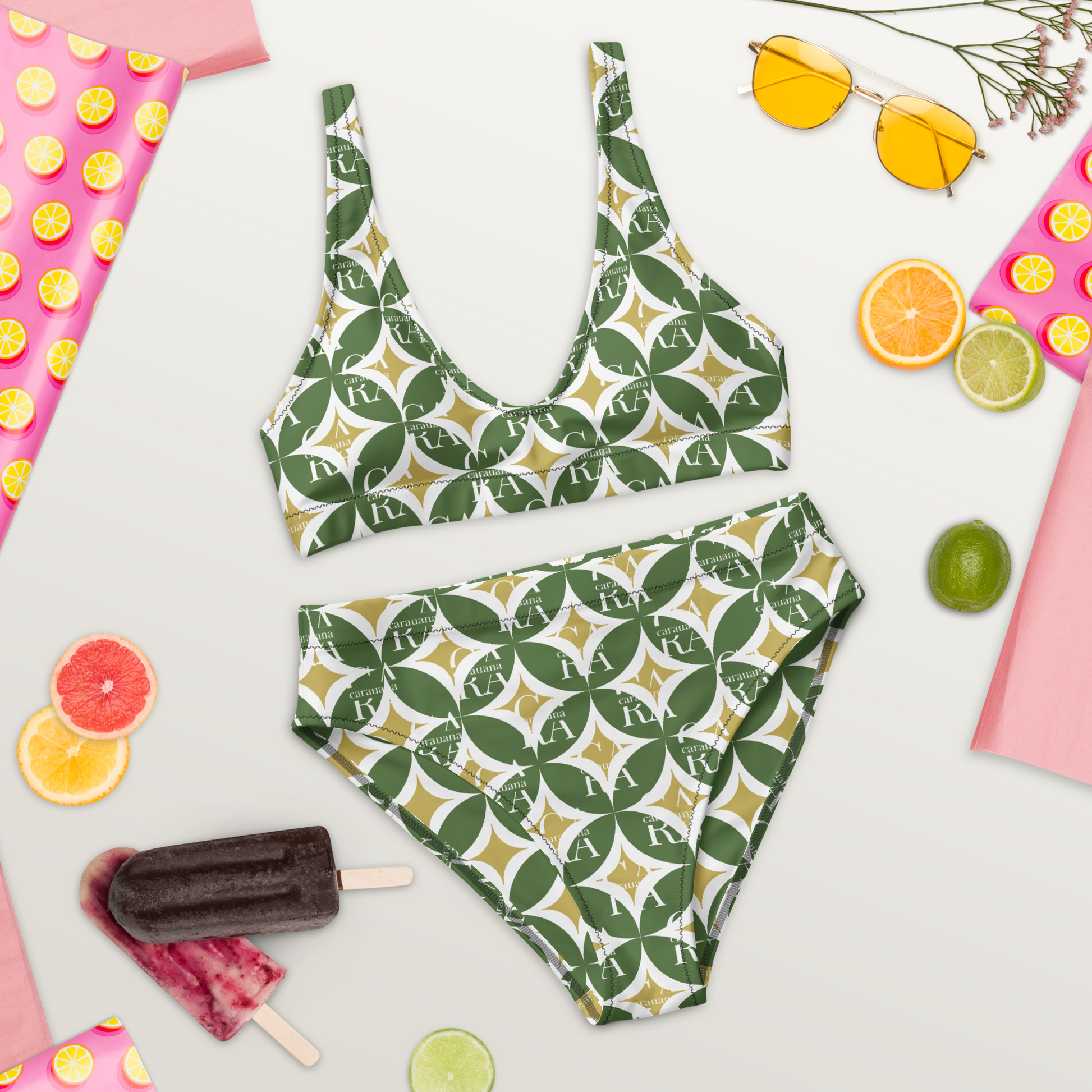 CaRaNaNa high-waisted bikini Green Pattern Carauana Store