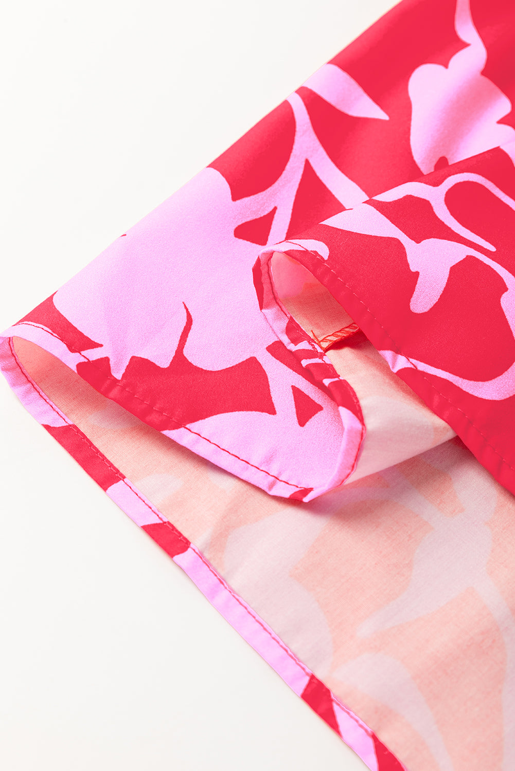 Red Floral Split V Neck Ruffled Short Sleeve Blouse Top