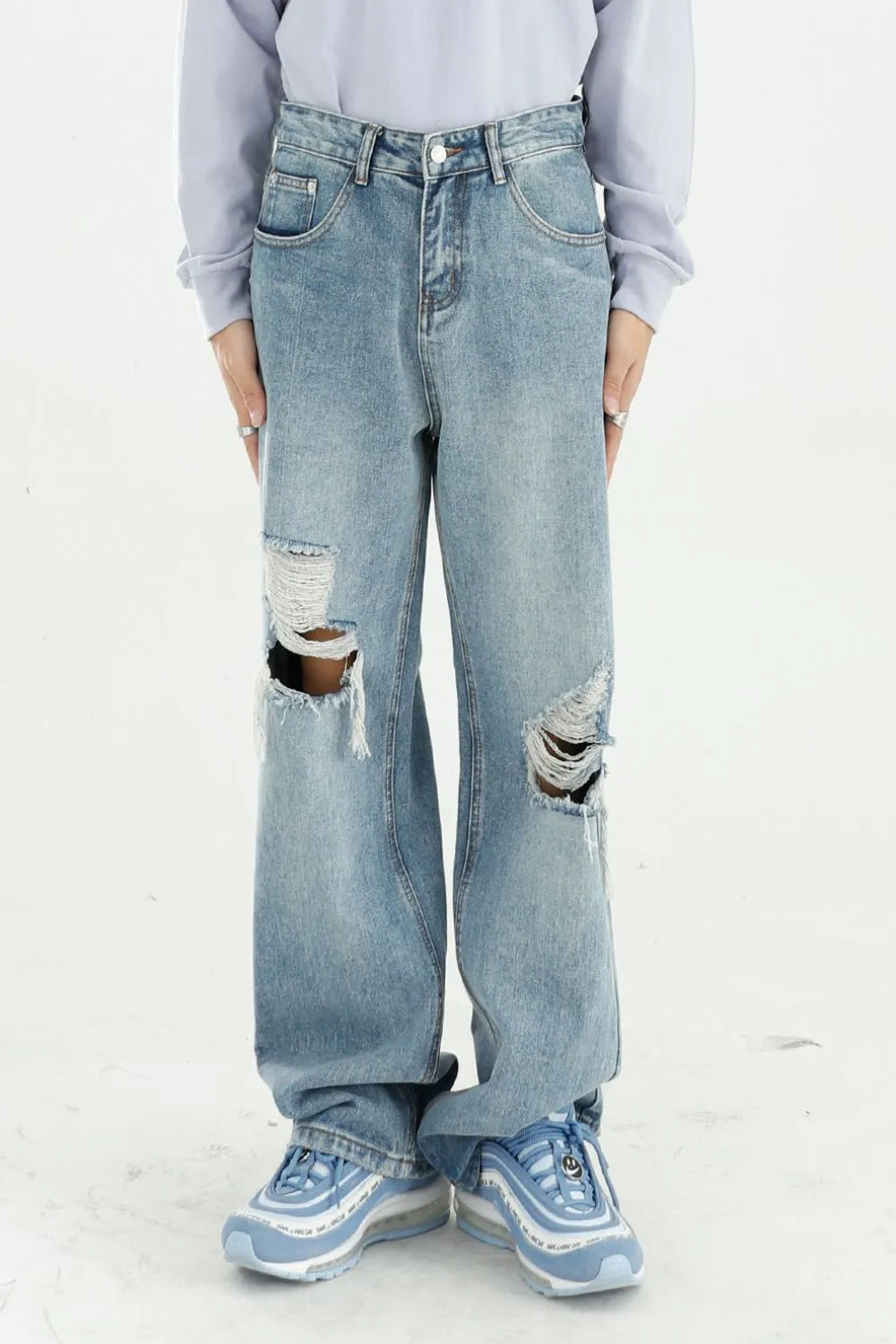 Distressed Wide Leg Jeans with Pockets Carauana Store