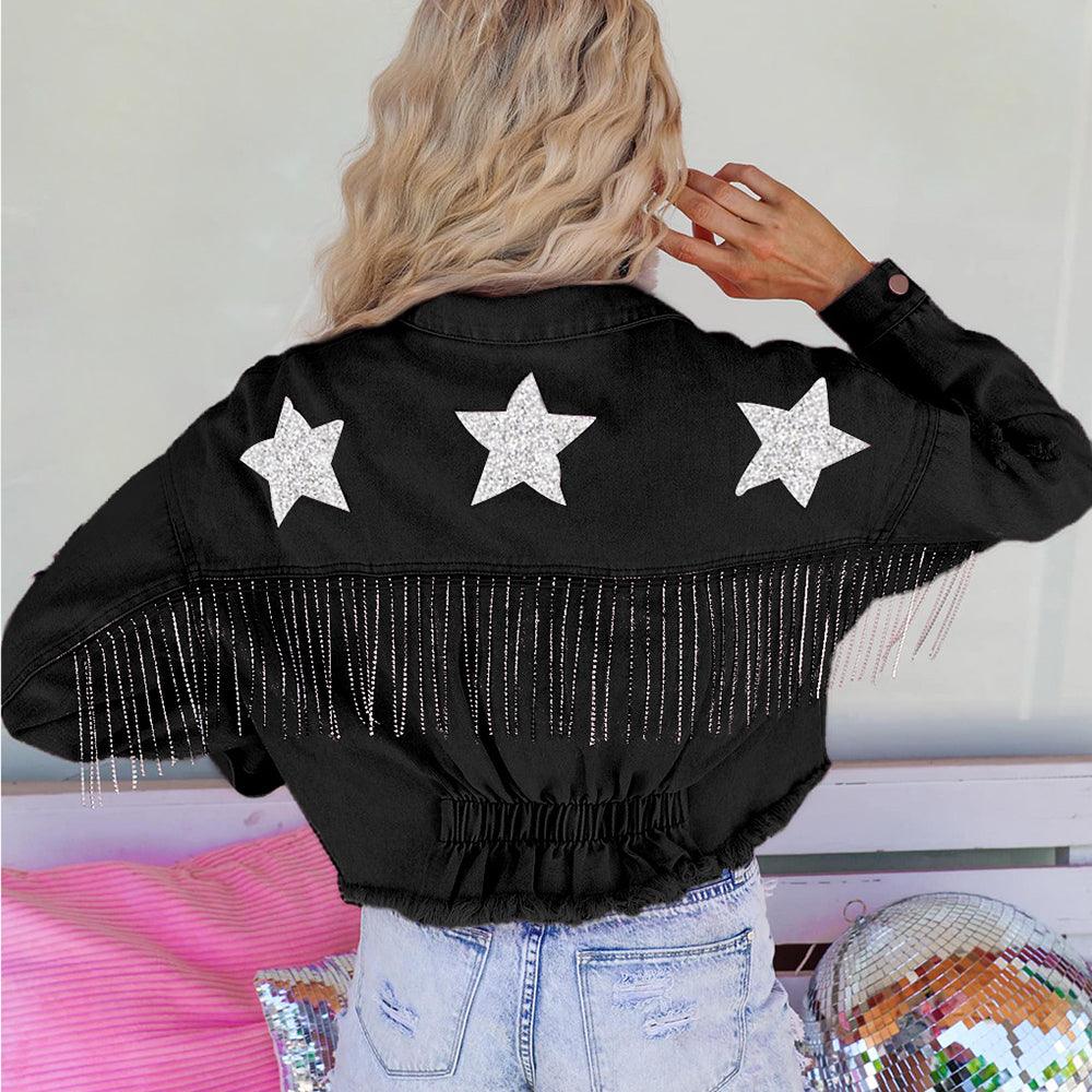 Distressed Raw Hem Dropped Shoulder Denim Jacket Carauana Store