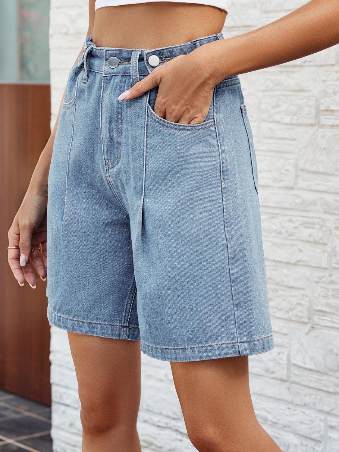 High Waist Denim Shorts with Pockets Carauana Store