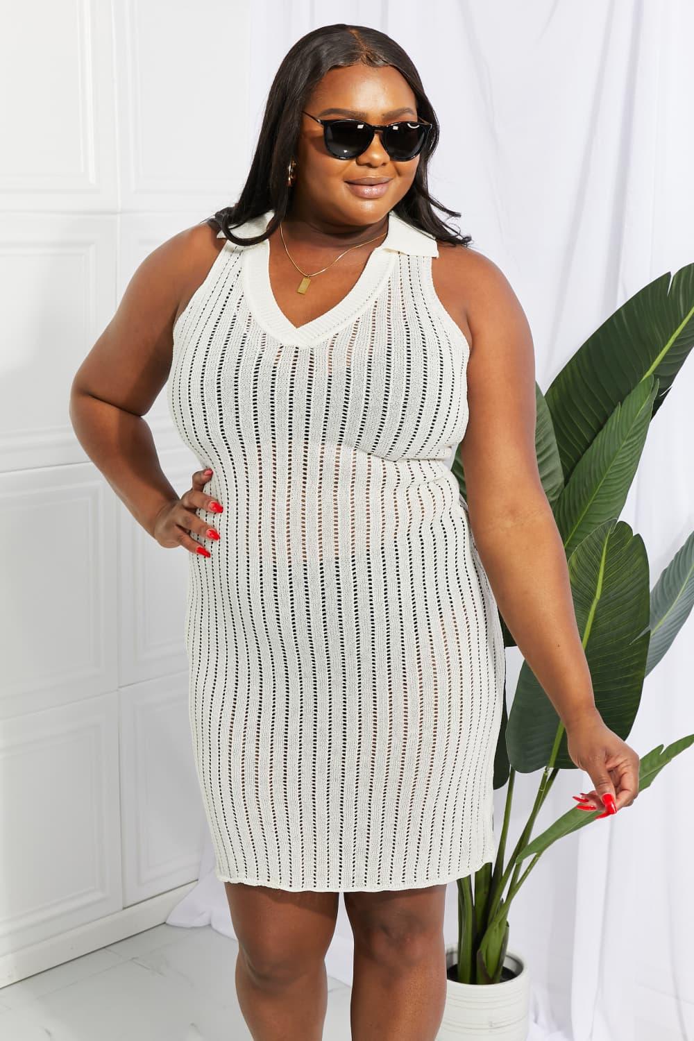 Openwork Johnny Collar Cover Up Dress Carauana Store