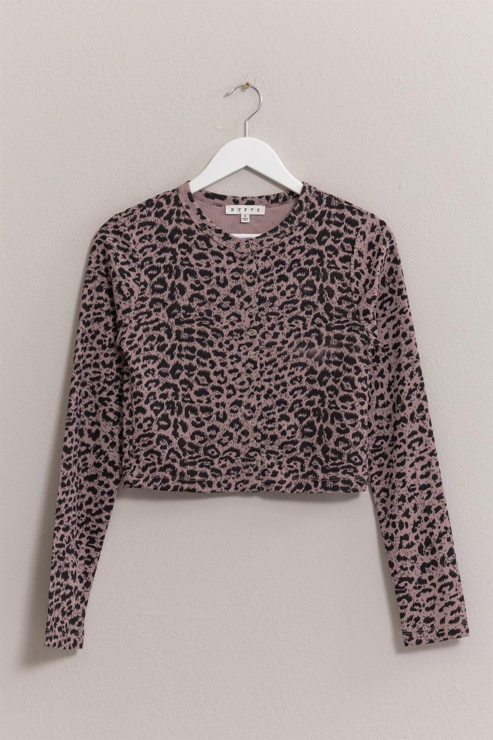 HYFVE Animal Print Snap Down Crop Cardigan Carauana Store