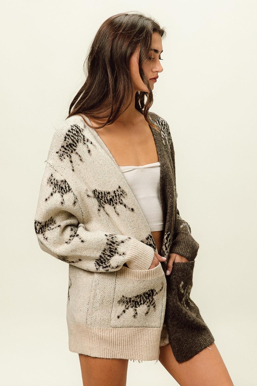 BiBi Open Front Long Sleeve Contrast Cardigan Carauana Store