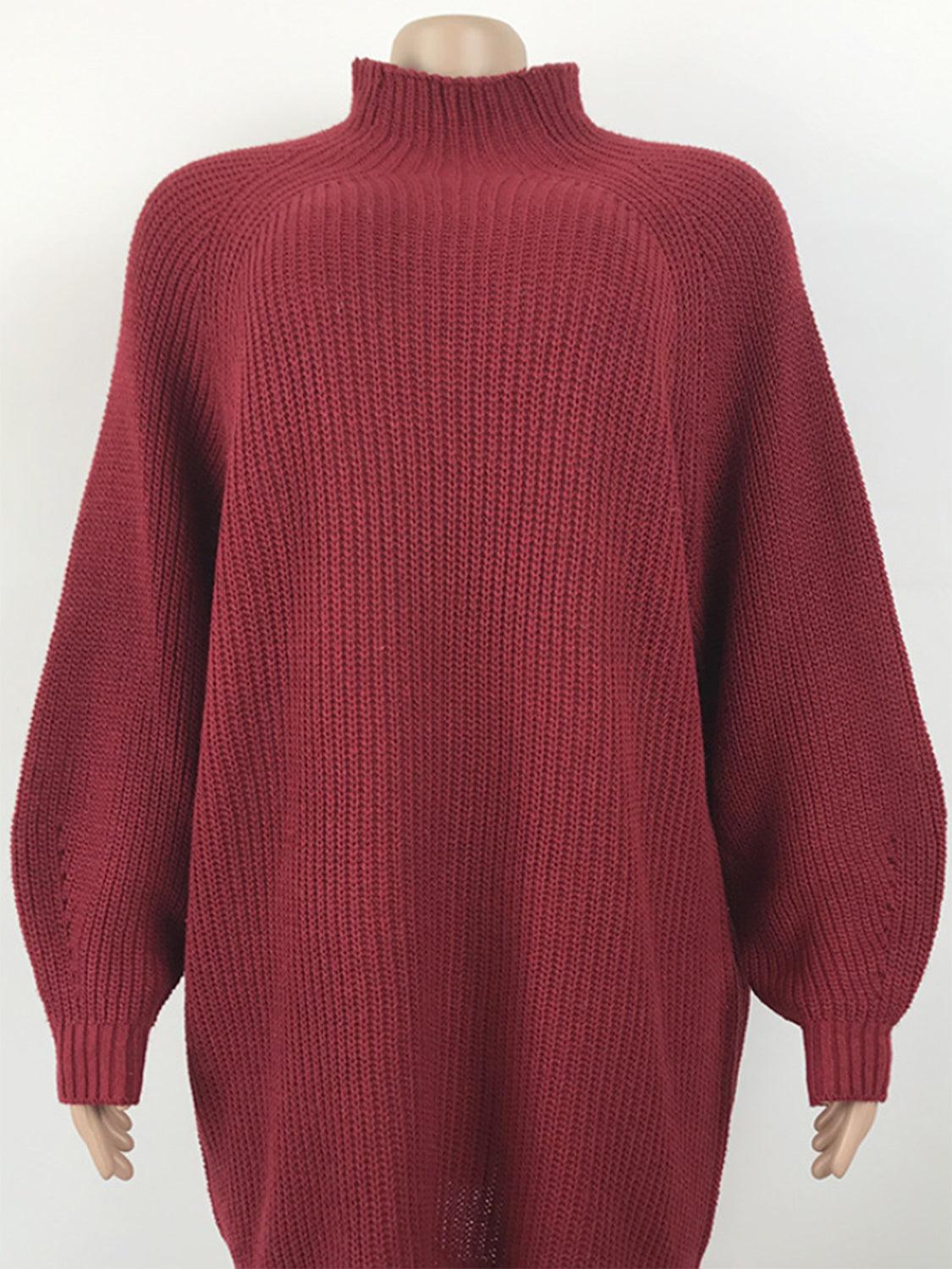 Mock Neck Dropped Shoulder Sweater Dress Carauana Store