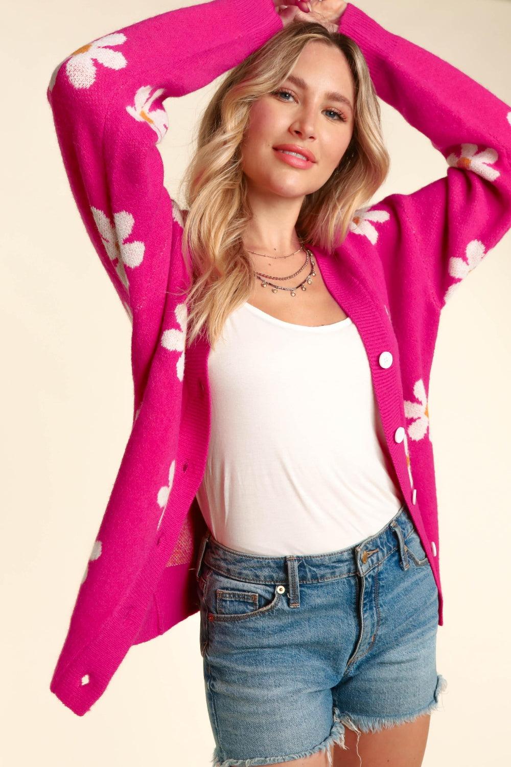 Haptics Full Size Daisy Floral Button Down Long Sleeve Cardigan Carauana Store