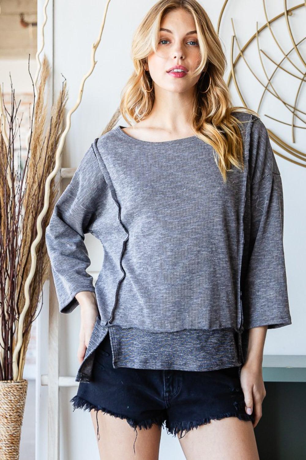 Reborn J Boat Neck Exposed Seam Slit Top Carauana Store