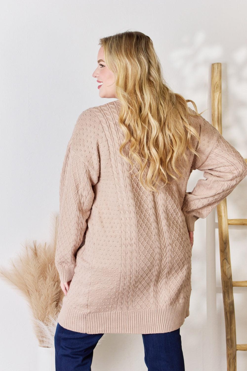 Hailey & Co Full Size Cable-Knit Pocketed Cardigan Carauana Store