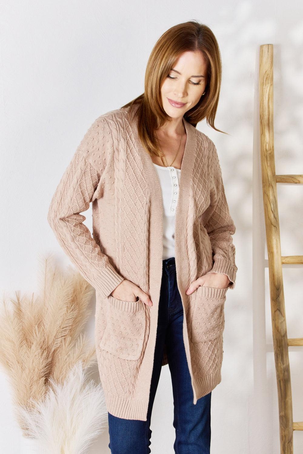 Hailey & Co Full Size Cable-Knit Pocketed Cardigan Carauana Store