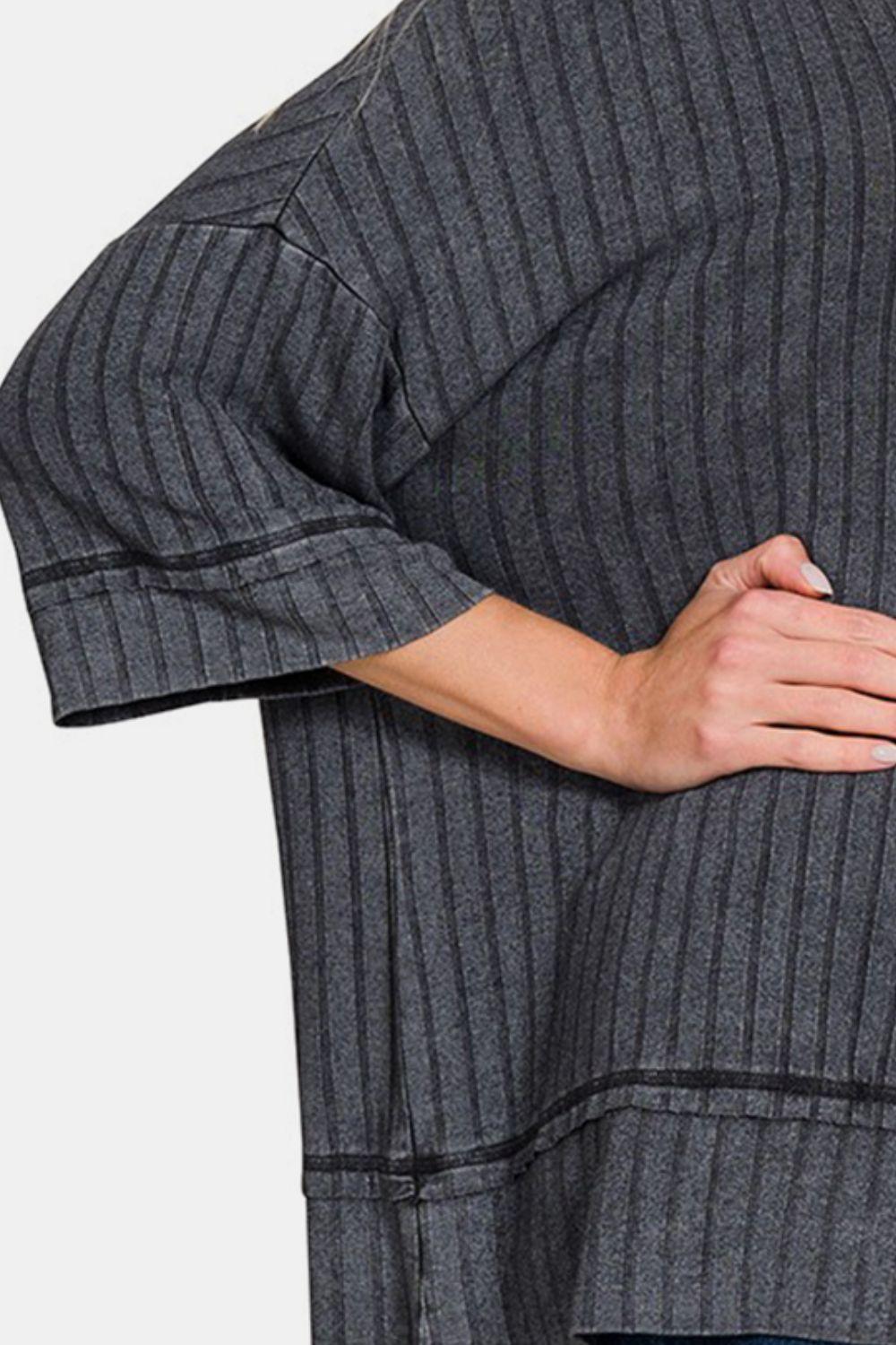 Zenana Washed Ribbed Drop Shoulder Half Sleeve Top Carauana Store