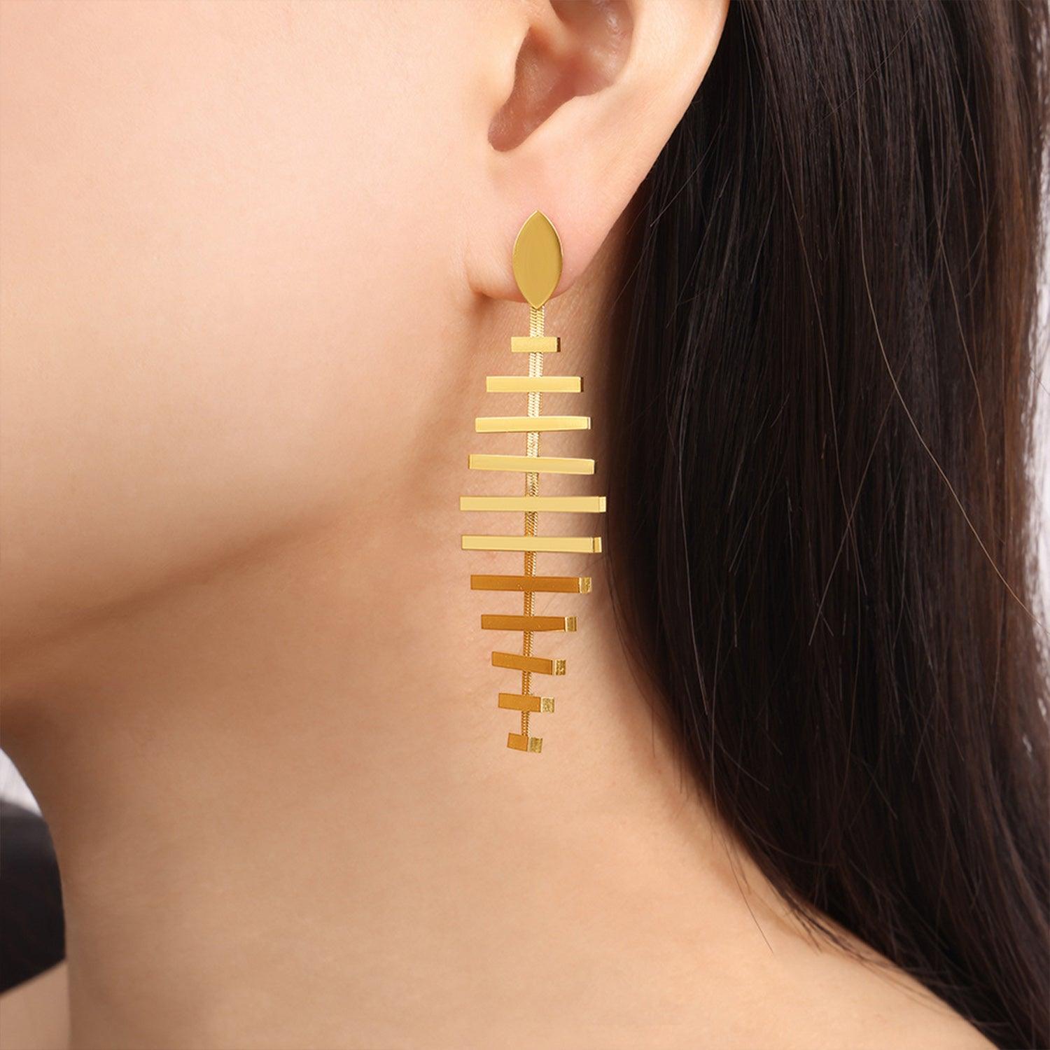 Titanium Steel Fishbone Shape Earrings Carauana Store