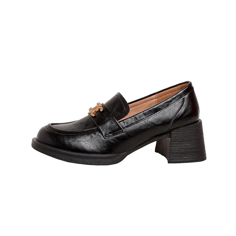 Round Toe Block Heel Loafers Carauana Store