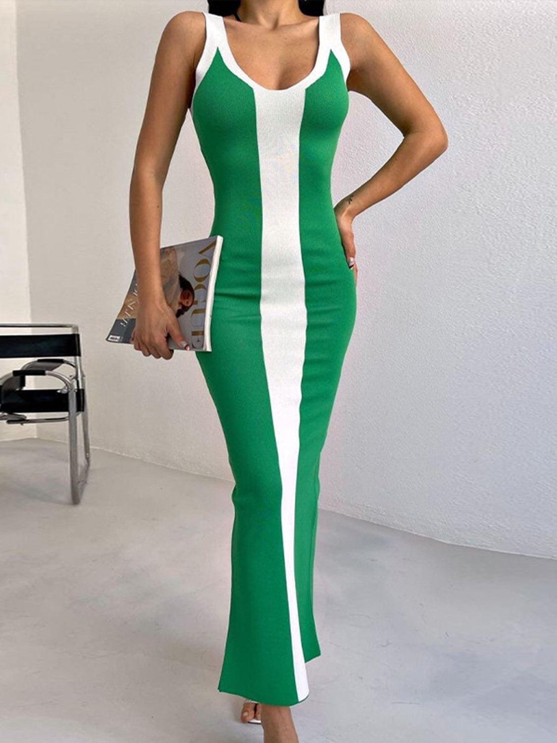Contrast Wide Strap Slit Midi Dress Carauana Store