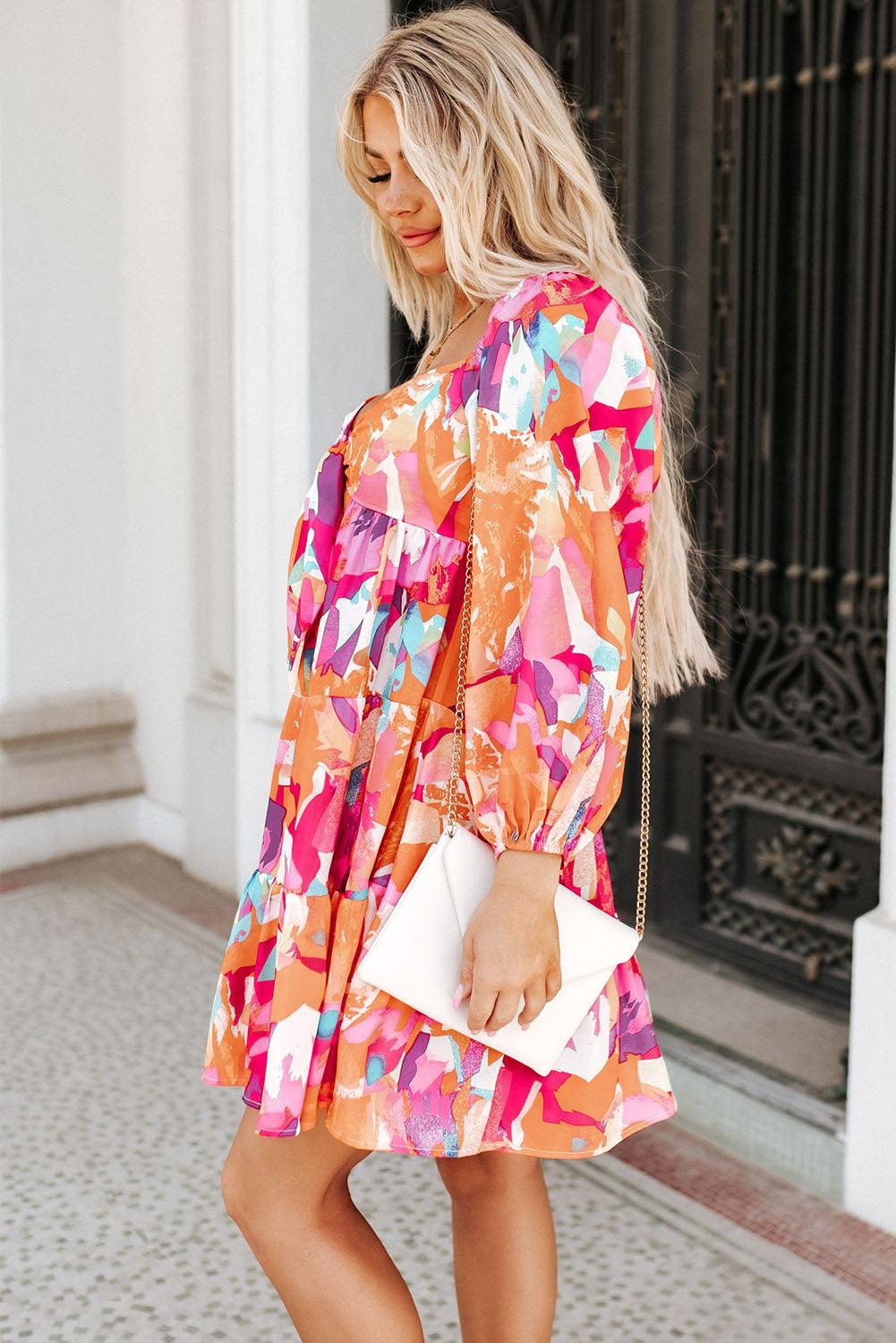 Sweetheart Neck Balloon Sleeve Tiered Mini Dress Carauana Store