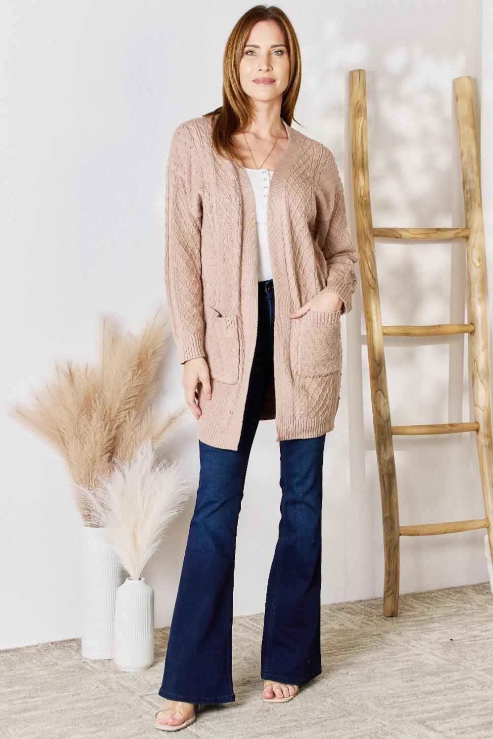 Hailey & Co Full Size Cable-Knit Pocketed Cardigan Carauana Store