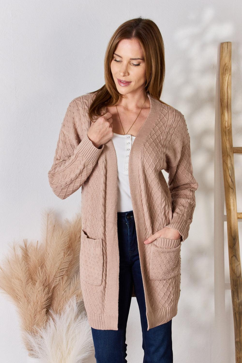 Hailey & Co Full Size Cable-Knit Pocketed Cardigan Carauana Store