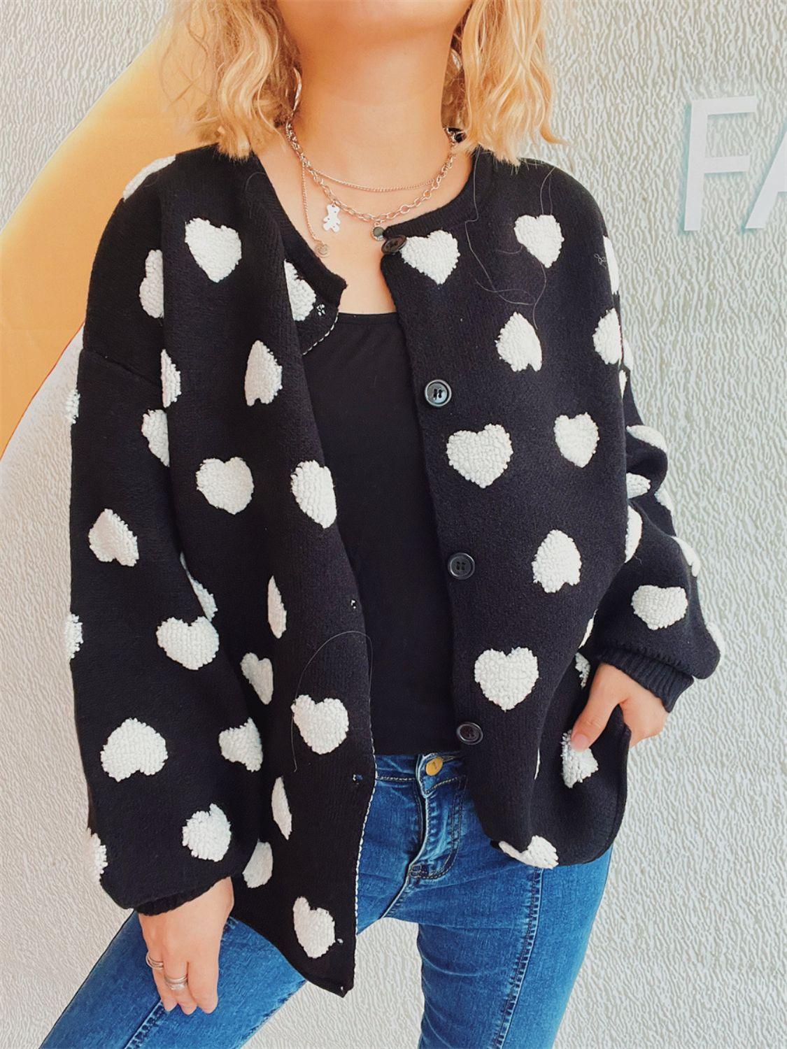 Heart Button Up Long Sleeve Cardigan Carauana Store