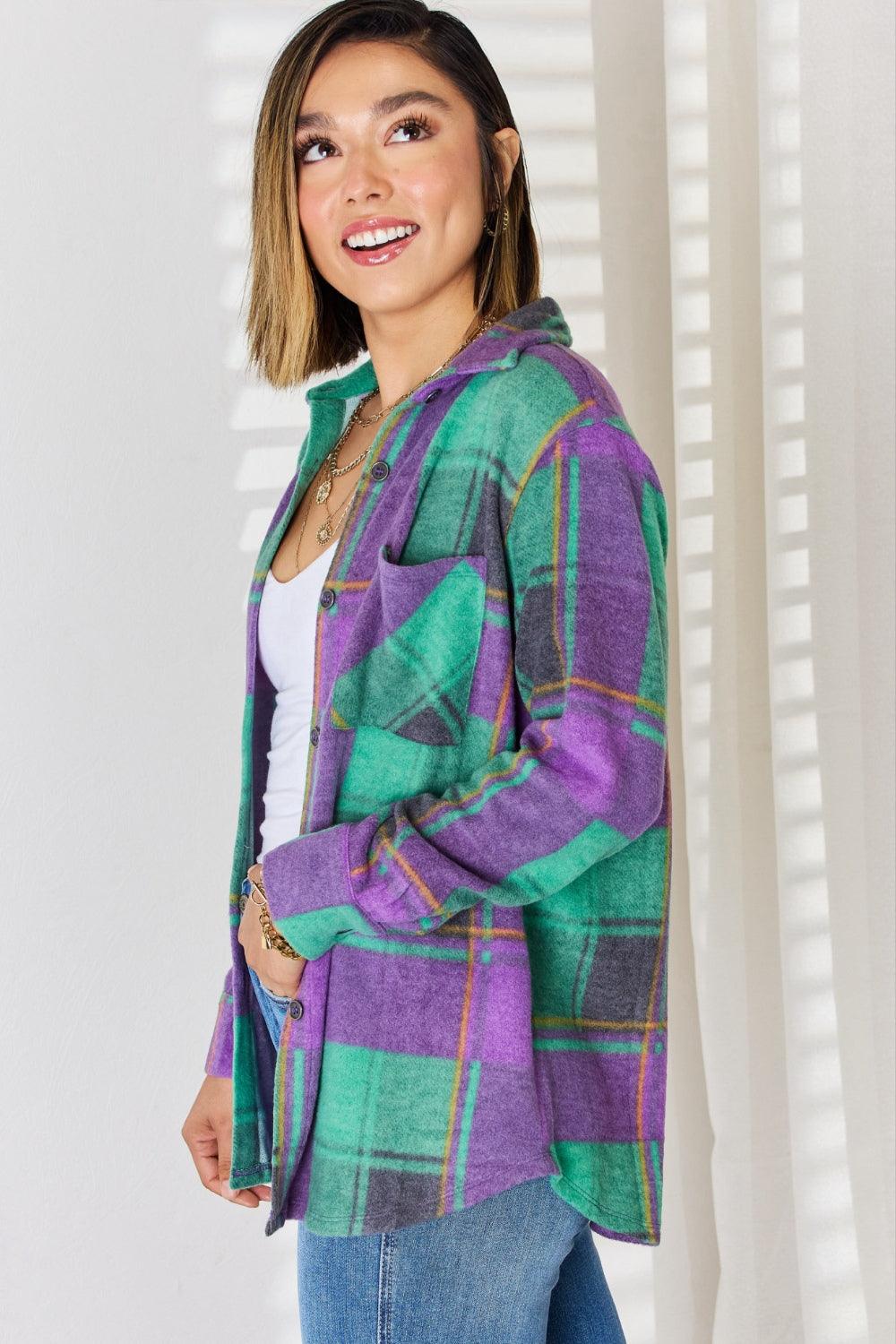 Zenana Plaid Button Up Long Sleeve Shacket Carauana Store