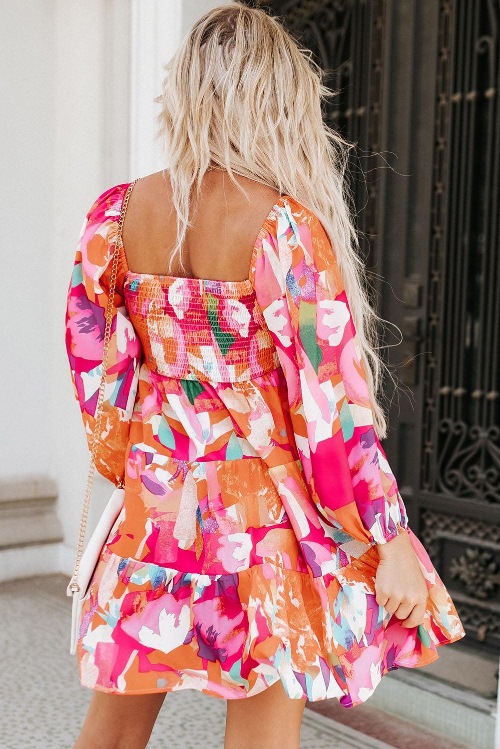Sweetheart Neck Balloon Sleeve Tiered Mini Dress Carauana Store