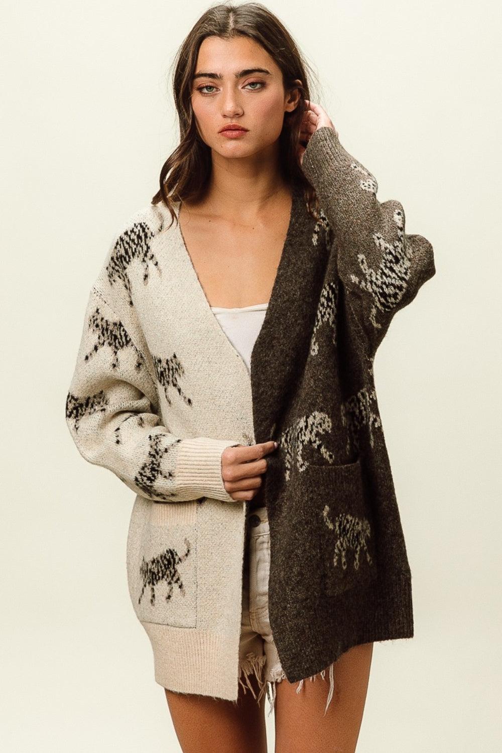 BiBi Open Front Long Sleeve Contrast Cardigan Carauana Store