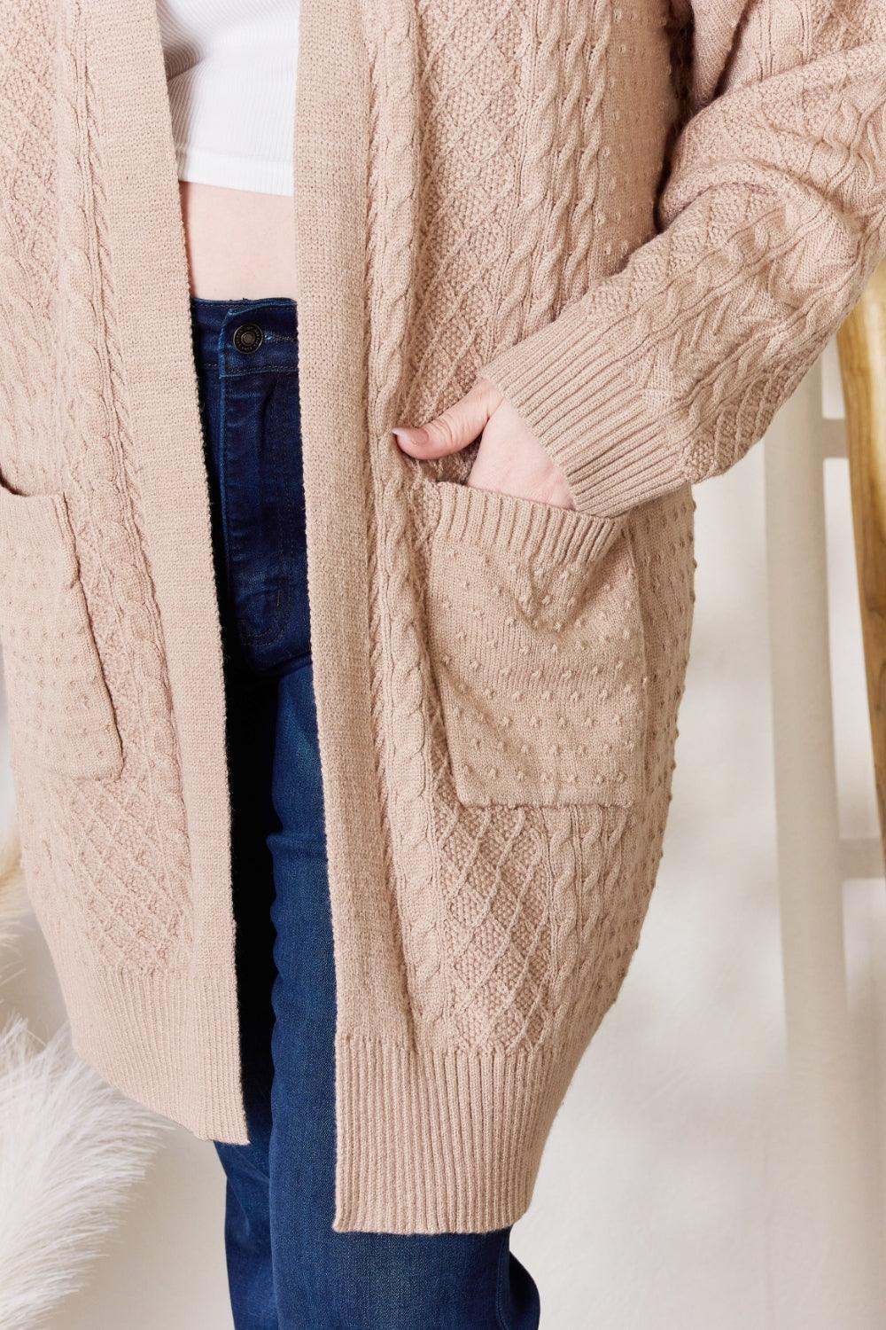 Hailey & Co Full Size Cable-Knit Pocketed Cardigan Carauana Store