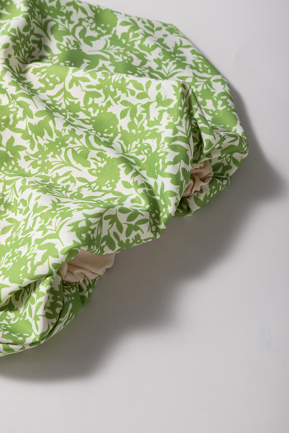 Light Green Floral Ruffle Puff Short Sleeve Frilled Collar V Neck Blouse